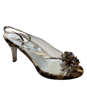 Azurée Cannes Animal Print Clear Heel Slingback Heels Size 7